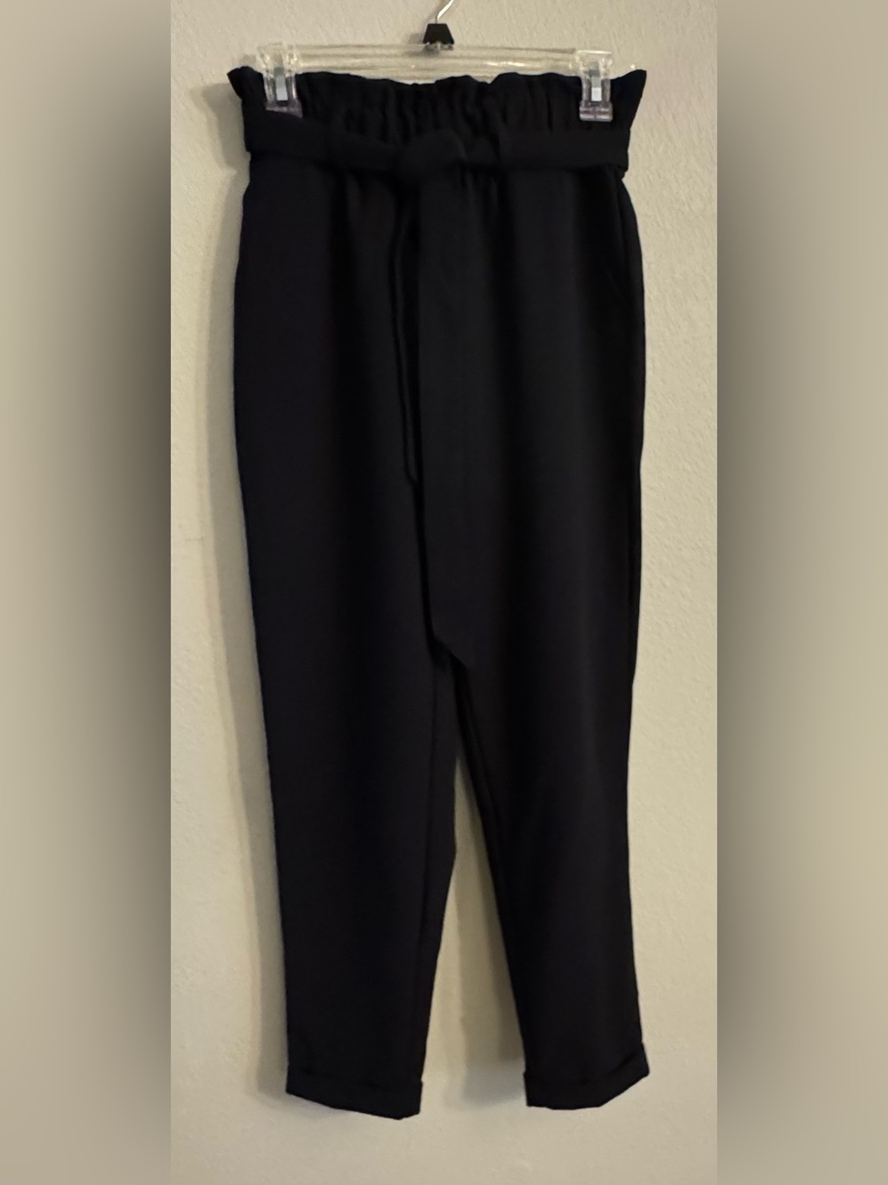 SO Women’s Pants Black Size Small Cuff Hem Elastic Waist With Tie Pockets
